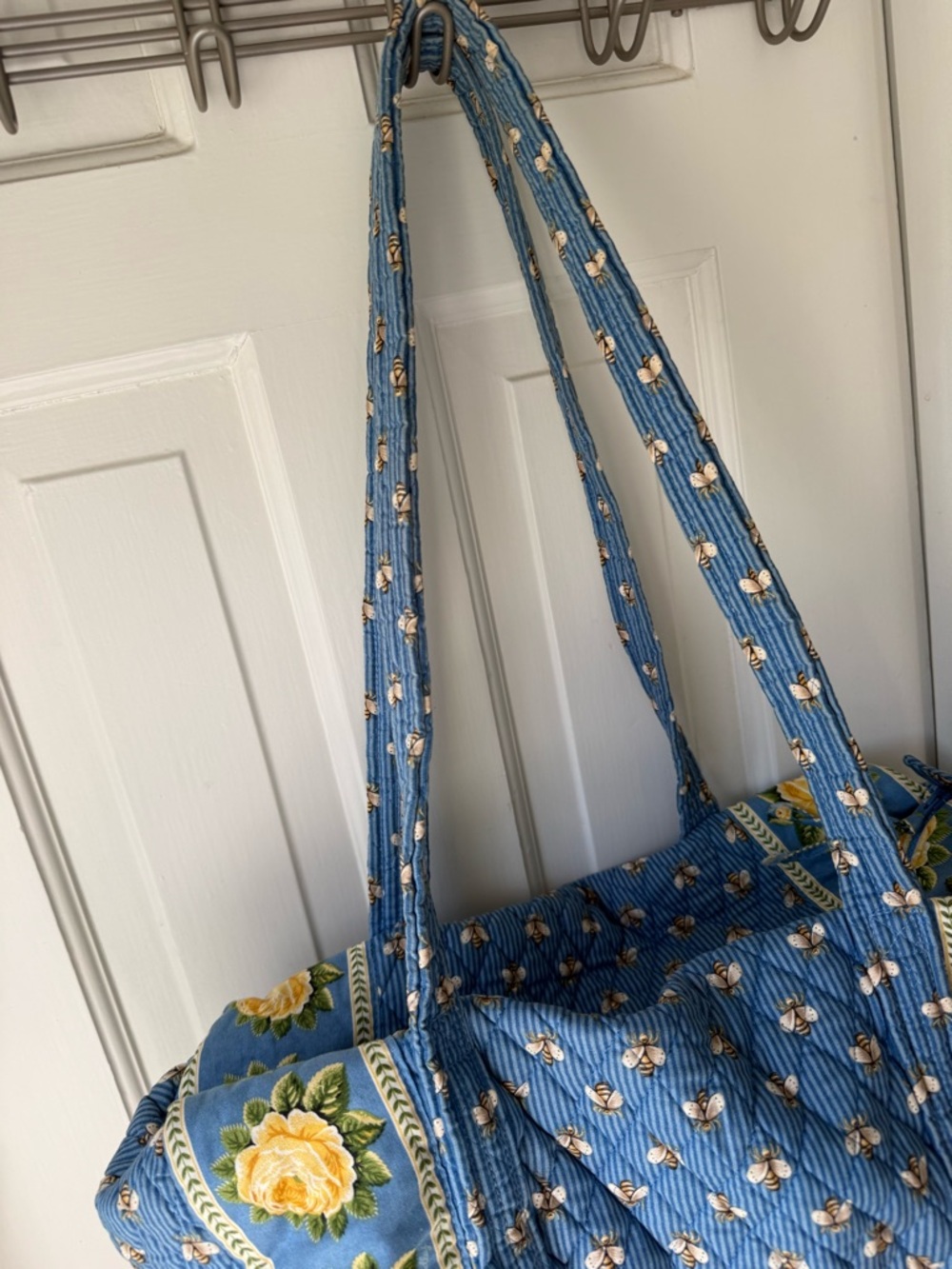 Vera Bradley Blue Quilted Travel Duffel with Yellow Rose & Bees Retired print - Picture 4 of 11